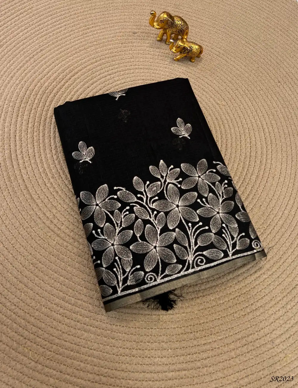 Black - Kota With Embroidery Saree Front View