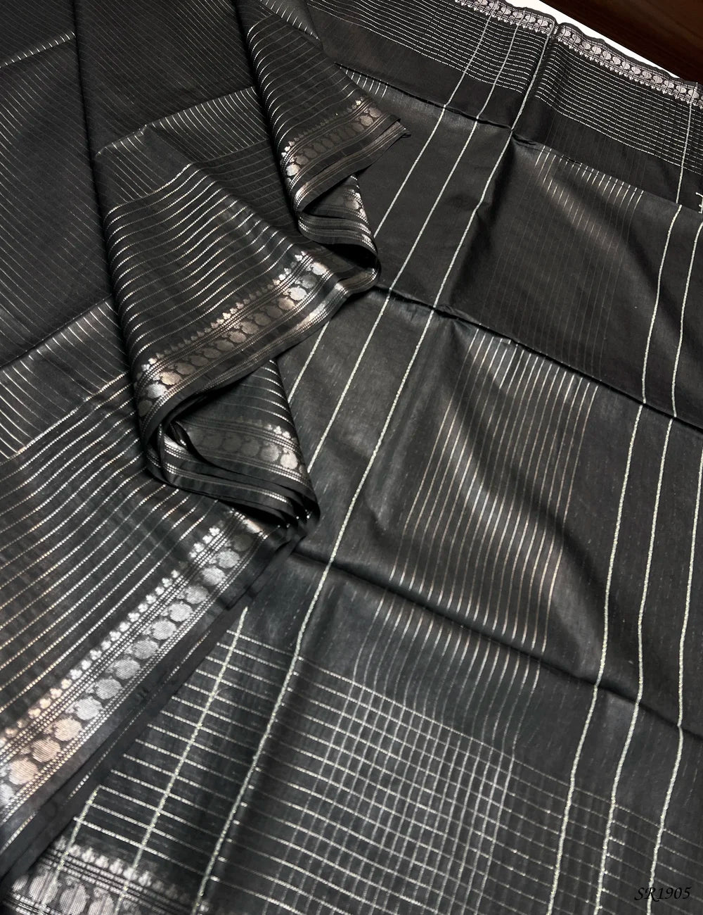 Black - Moonga Silk Saree Front View