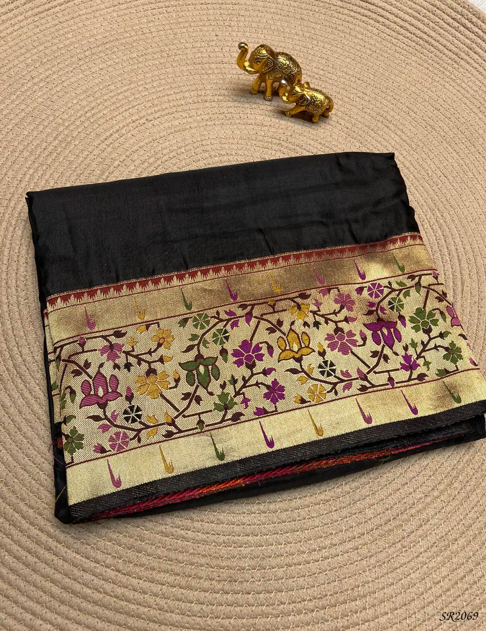 Black - Paithani Silk Saree Front View
