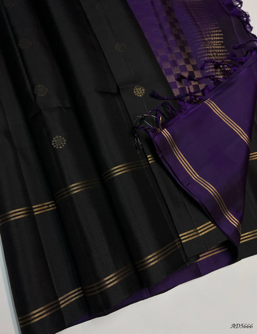 Black & Purple - Soft Silk Saree Front View