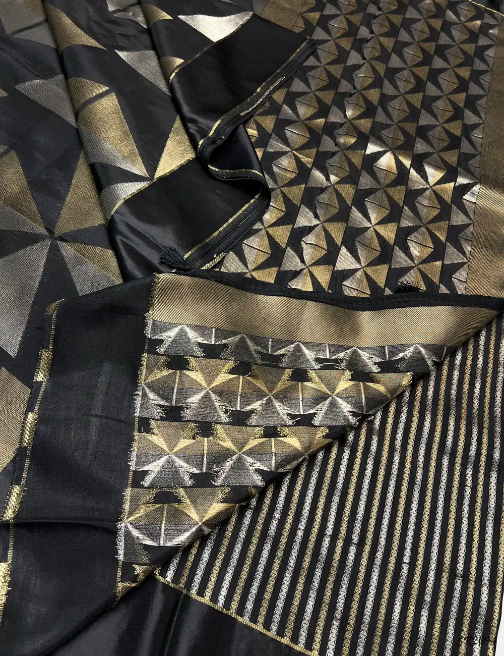 Black - Satin Silk Saree -