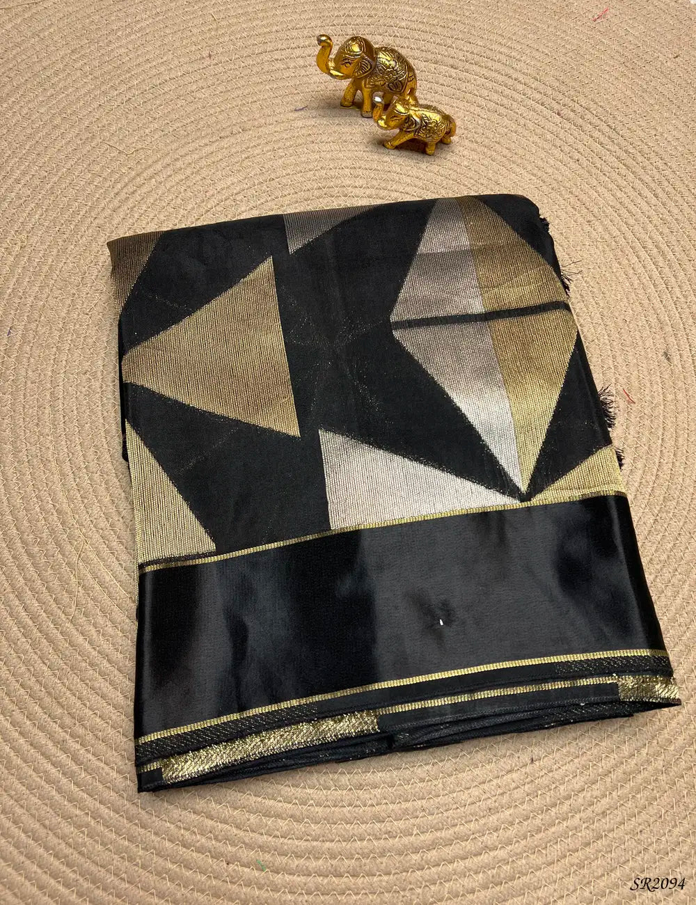 Black - Satin Silk Saree Front View