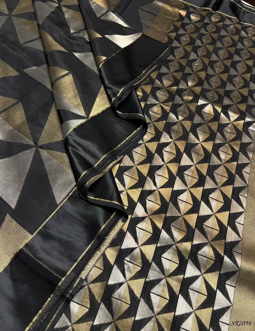 Black - Satin Silk Saree Pallu View