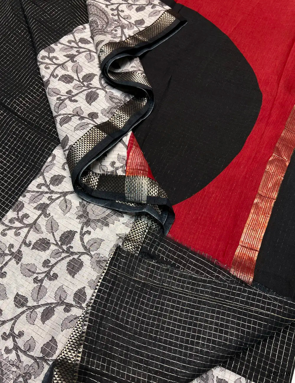 Black & White- Assam Silk Saree -