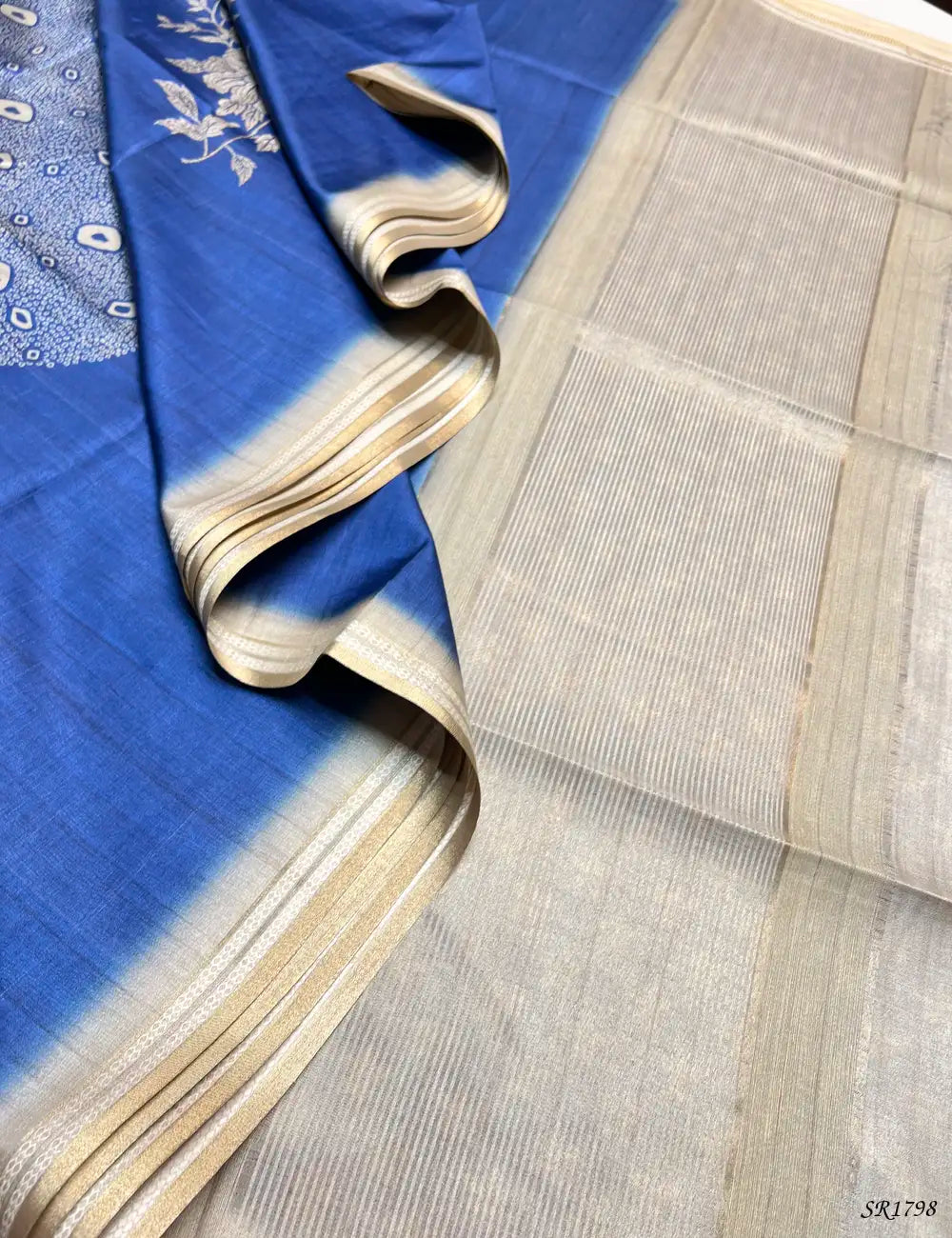 Blue & Beige - Semi Tussar Sarees Front View