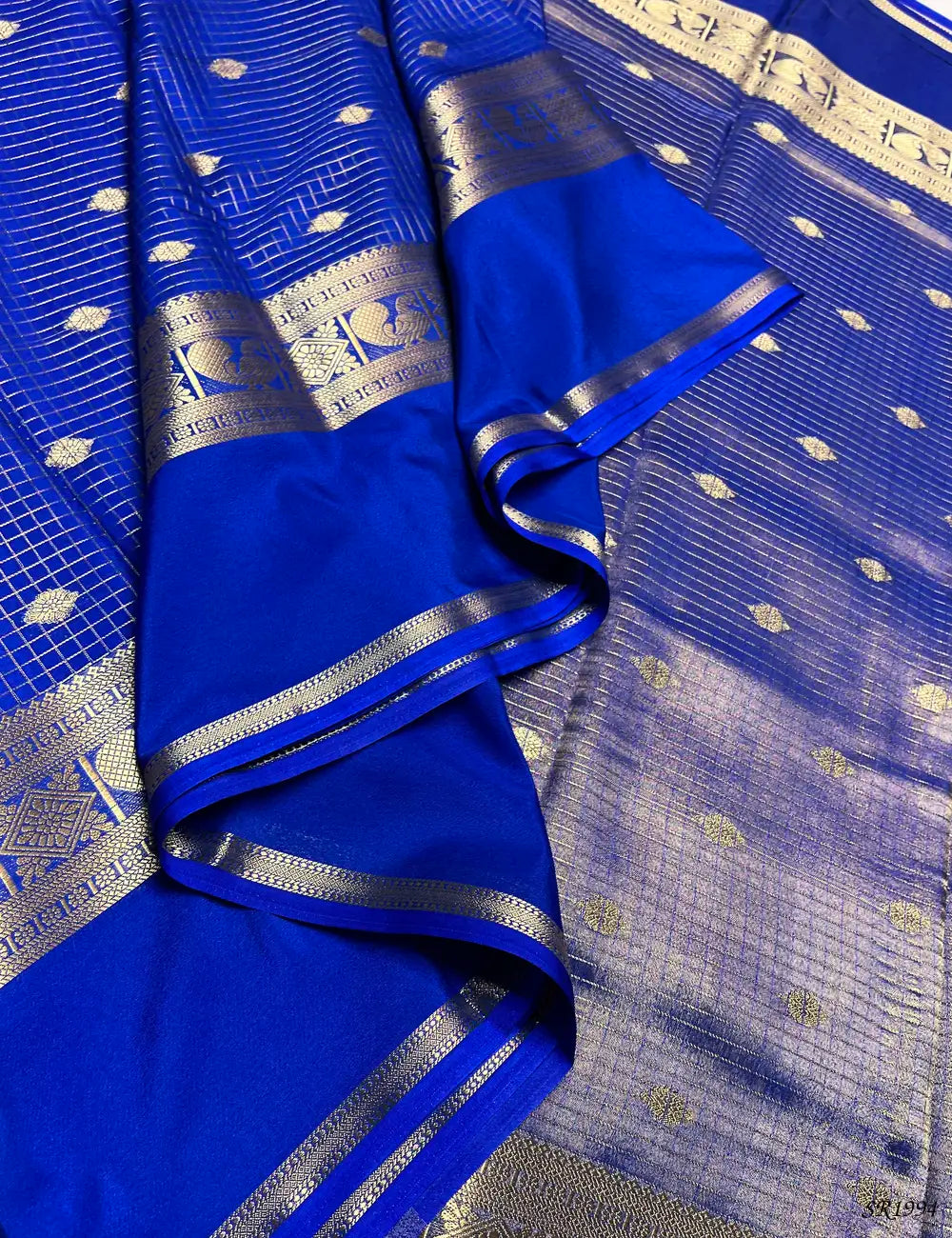 Blue - Mysore Crepe Saree Pallu View