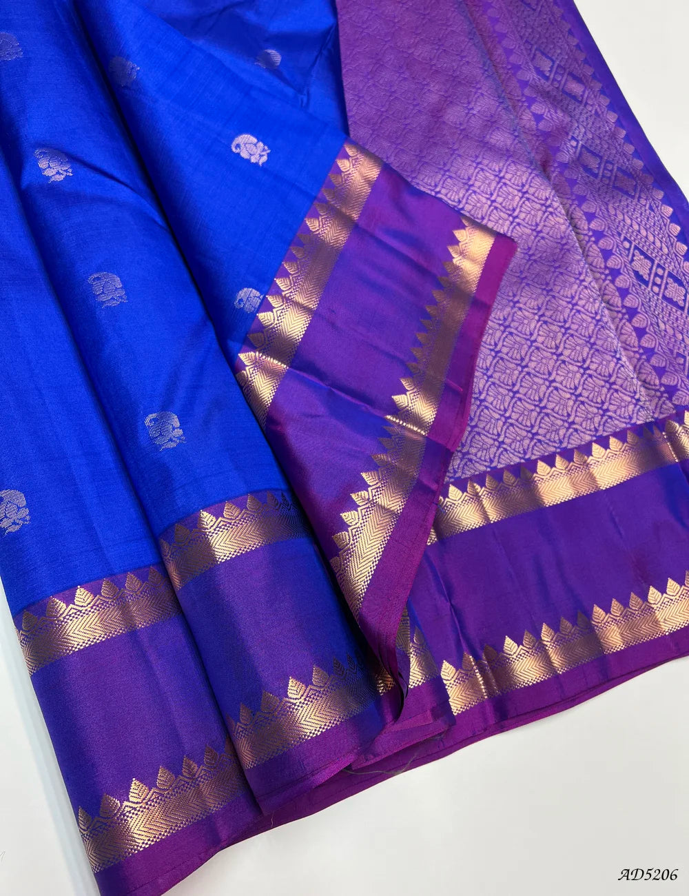 Blue & Purple - Retta Pet Border Soft Silk Saree Front View