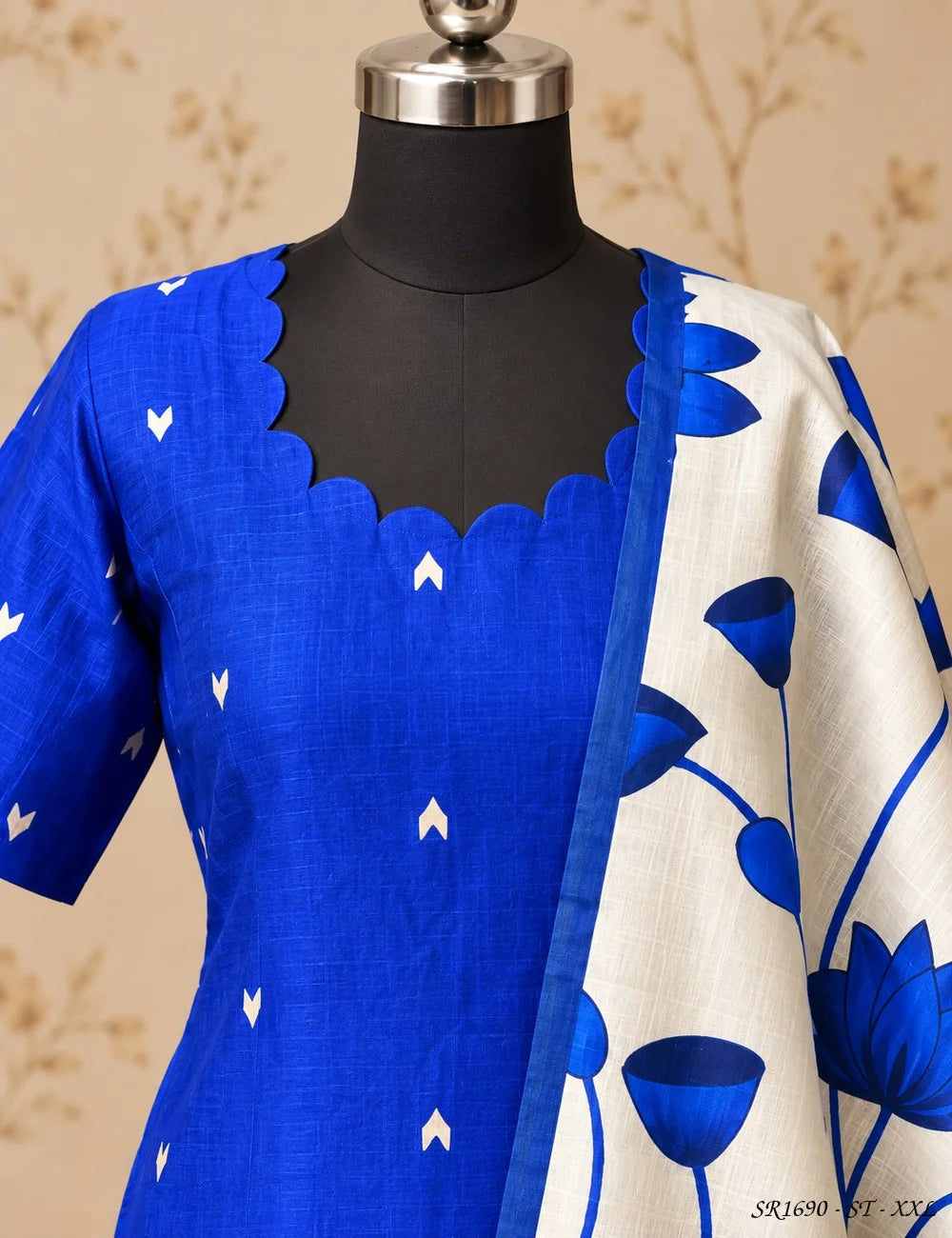 Blue -Raw Silk Stiched Suit 3 Pc Set Front View