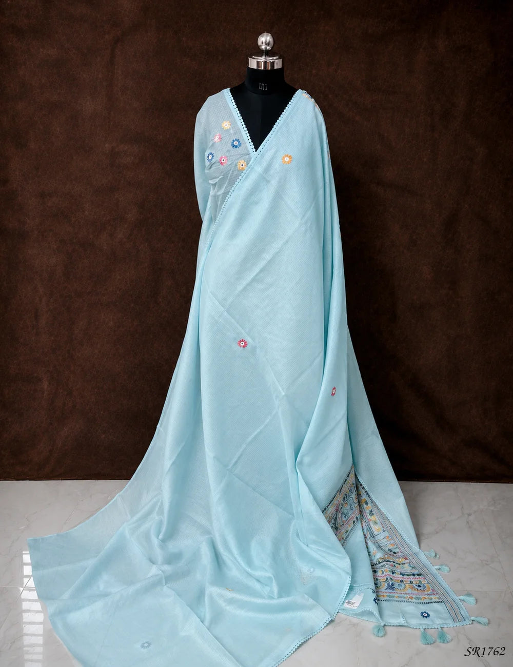 Blue - Thread Work Kota Saree - Front View