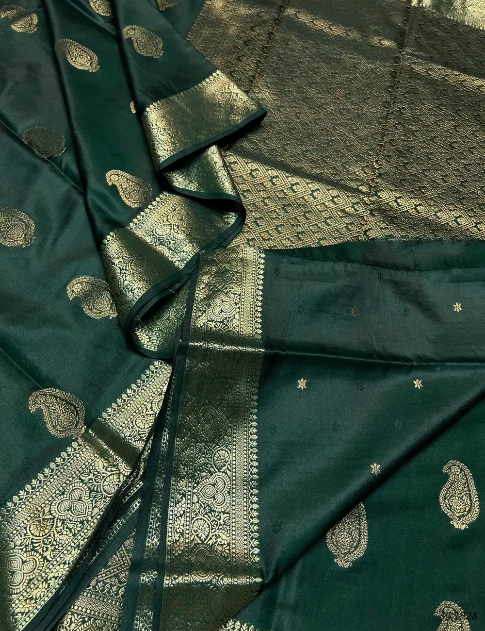 Bottle Green - Semi Banaras Saree -