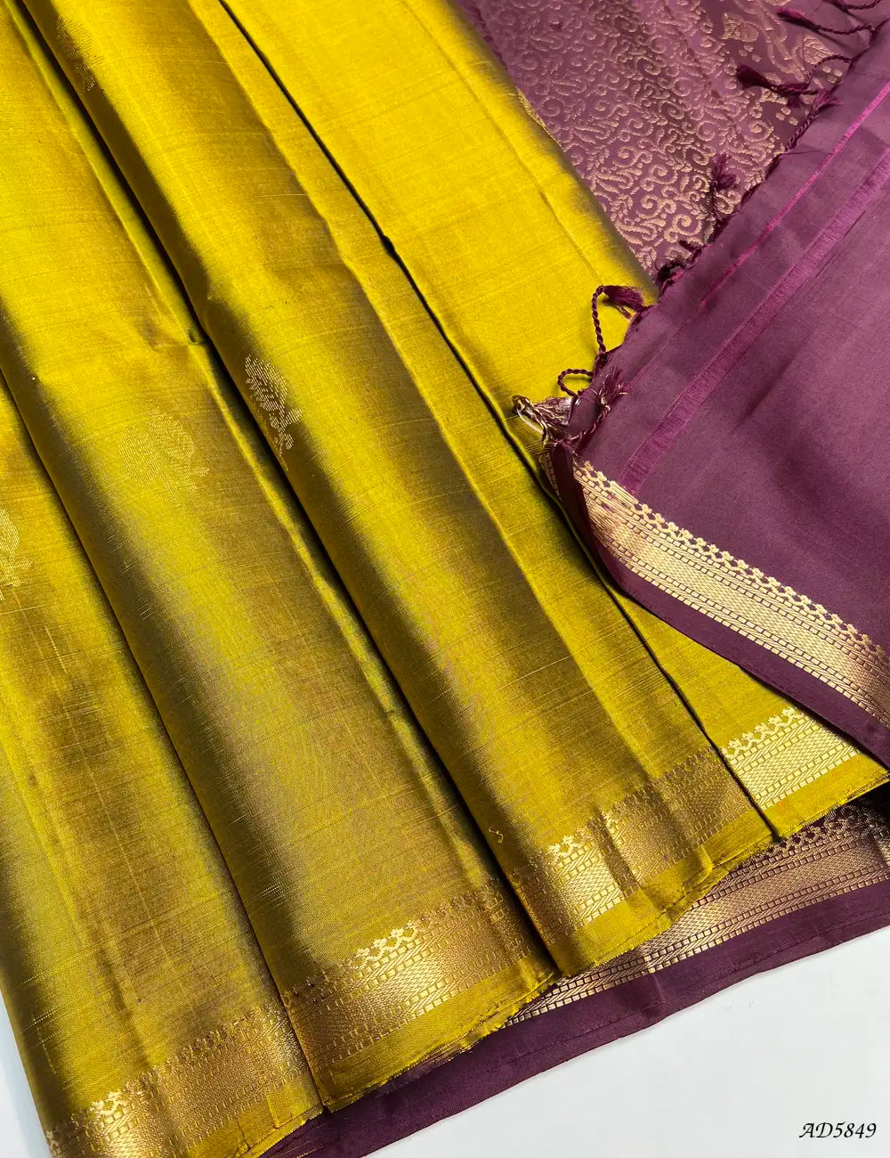 Bronze Pastel & Burgundy - Kanchi Border Soft Silk Saree Pallu View