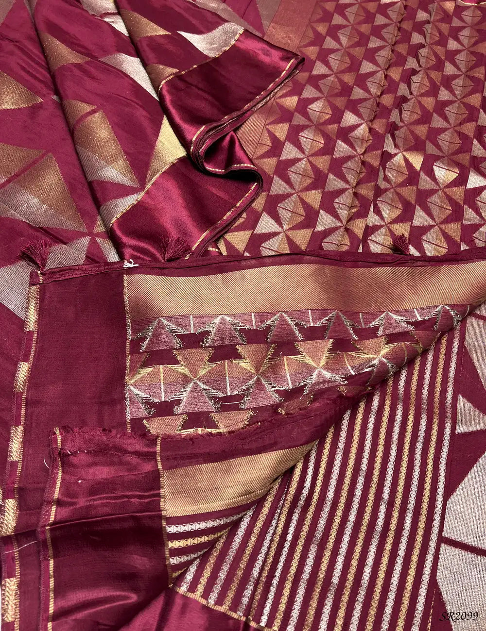 Burgundy - Satin Silk Saree -
