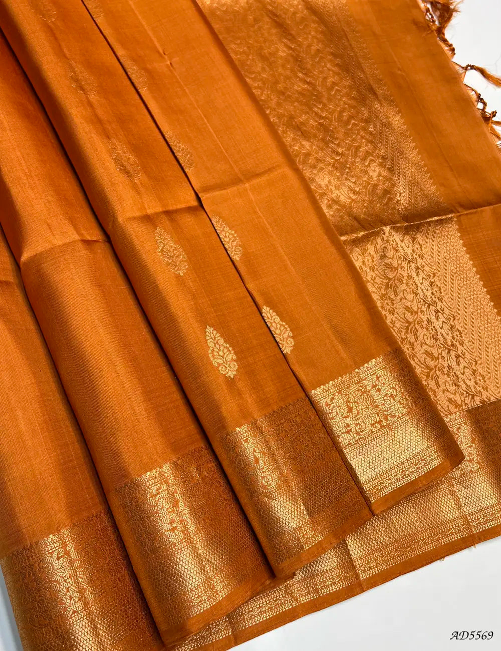 Burnt Orange - Kanchi Border Soft Silk Saree Front View
