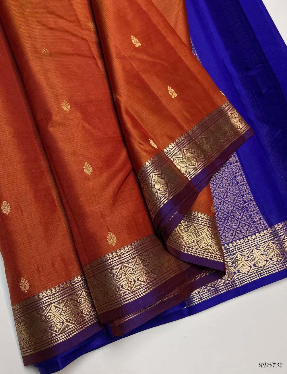 Burnt Orange & Purple - Kanchi Border Soft Silk Saree Front View