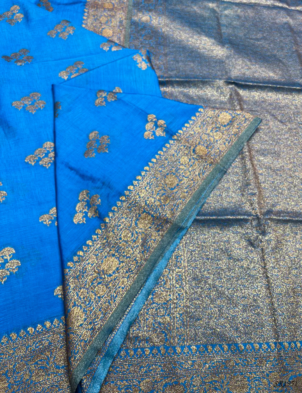Cobalt Blue - Semi Raw Silk Saree Pallu View