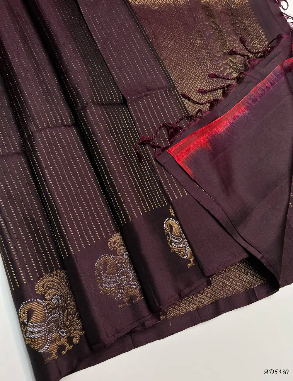 Coffee Brown - Fancy Border Soft Silk Saree Pallu View