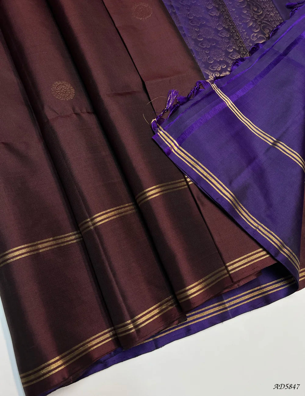 Coffee Brown & Purple - Soft Silk Saree Pallu View