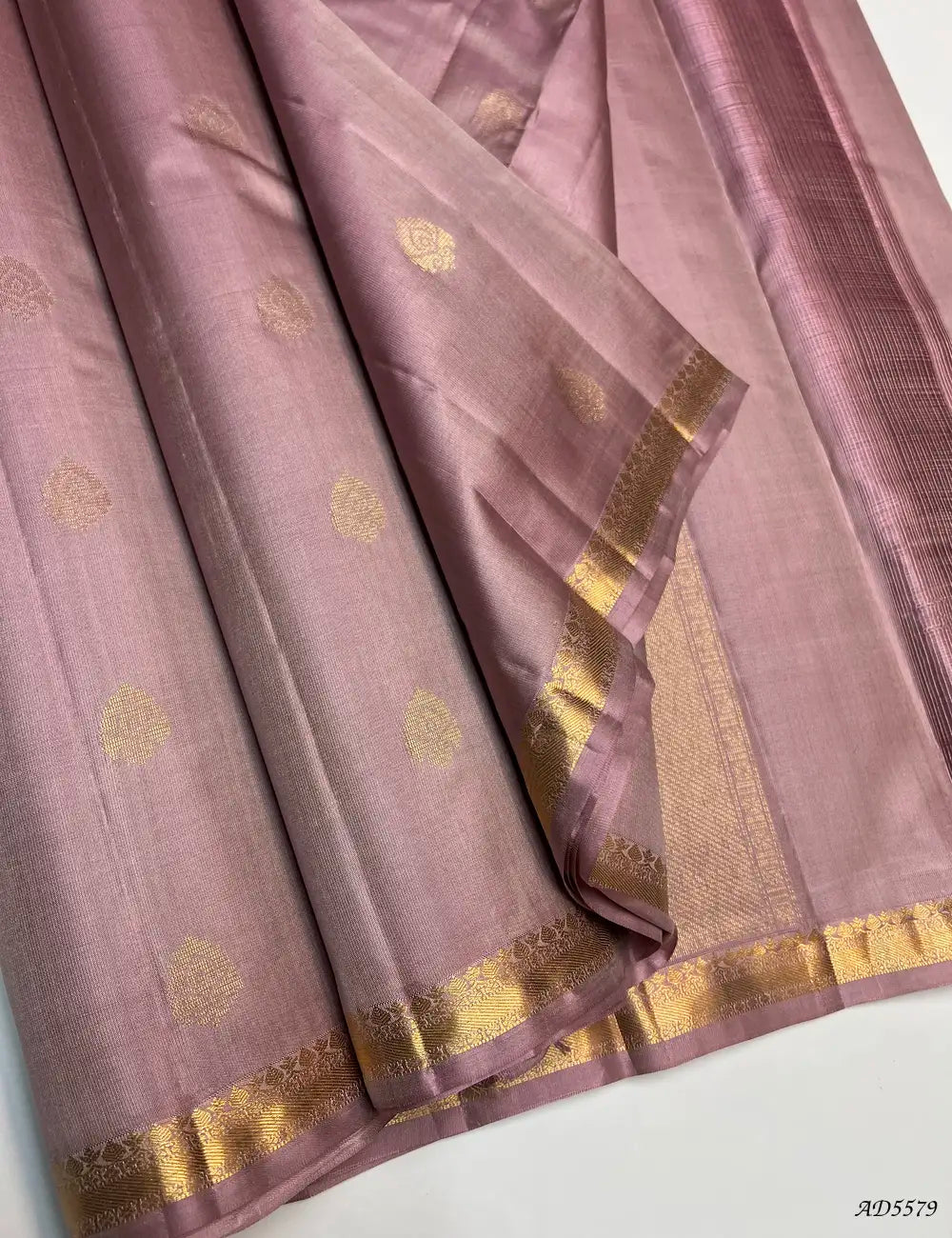 Creamy Pink - Kanchi Border Soft Silk Saree Front View