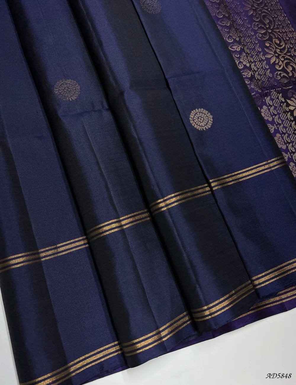 Dark Ink Blue & Purple - Soft Silk Saree Front View