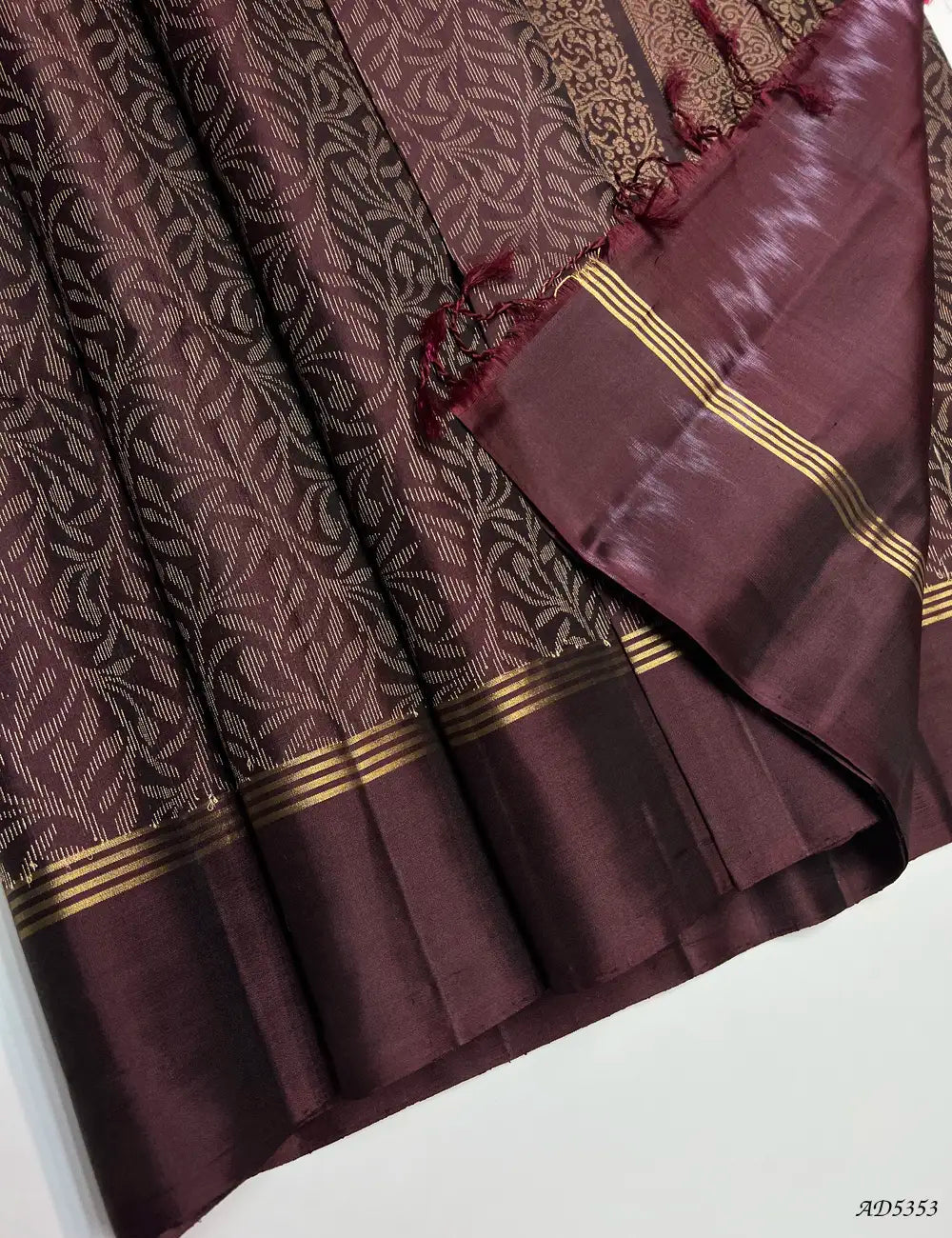 Dark Maroon - Soft Silk Bridal Saree Pallu View