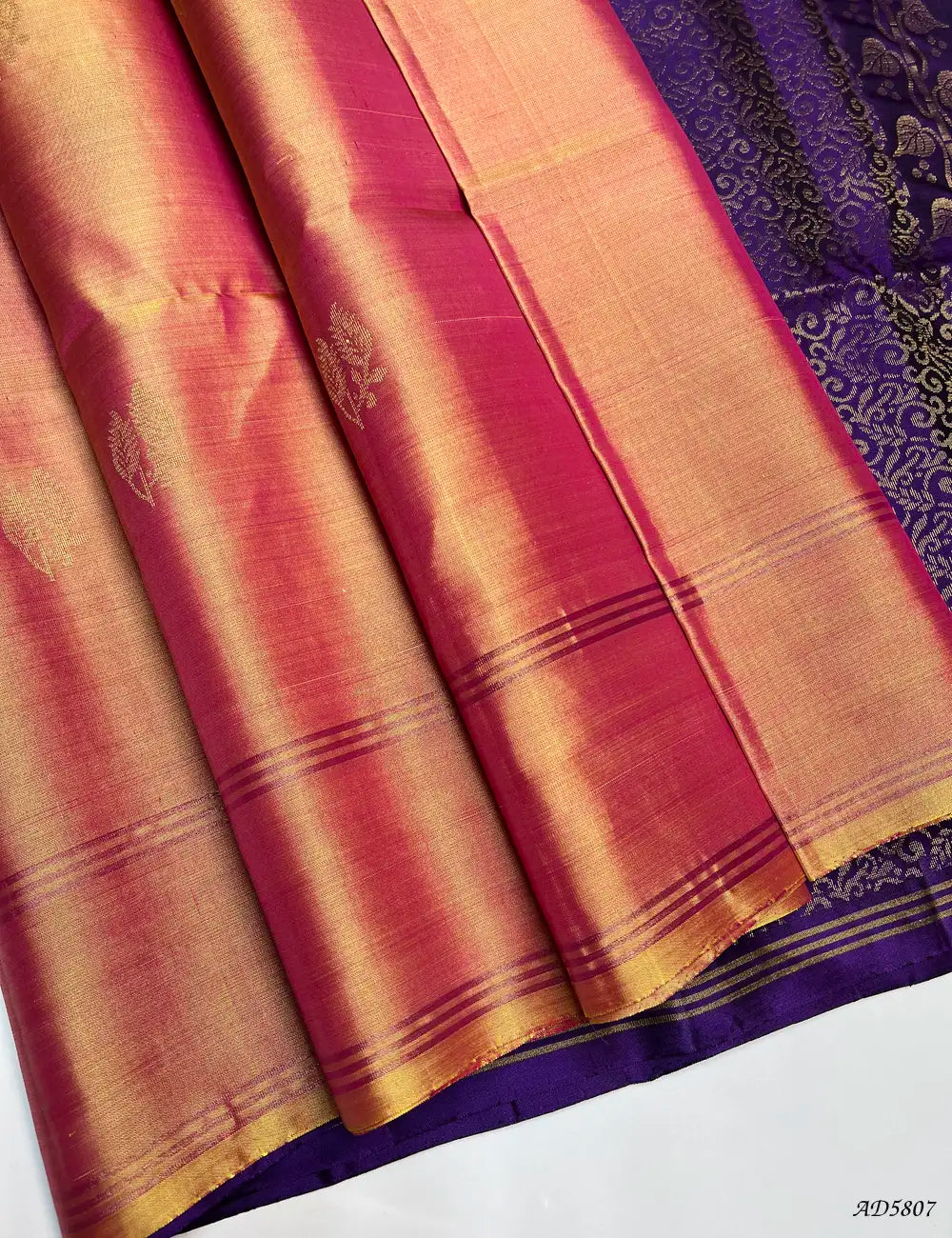 Dual Tone Golden & Purple - Soft Silk Saree Front View
