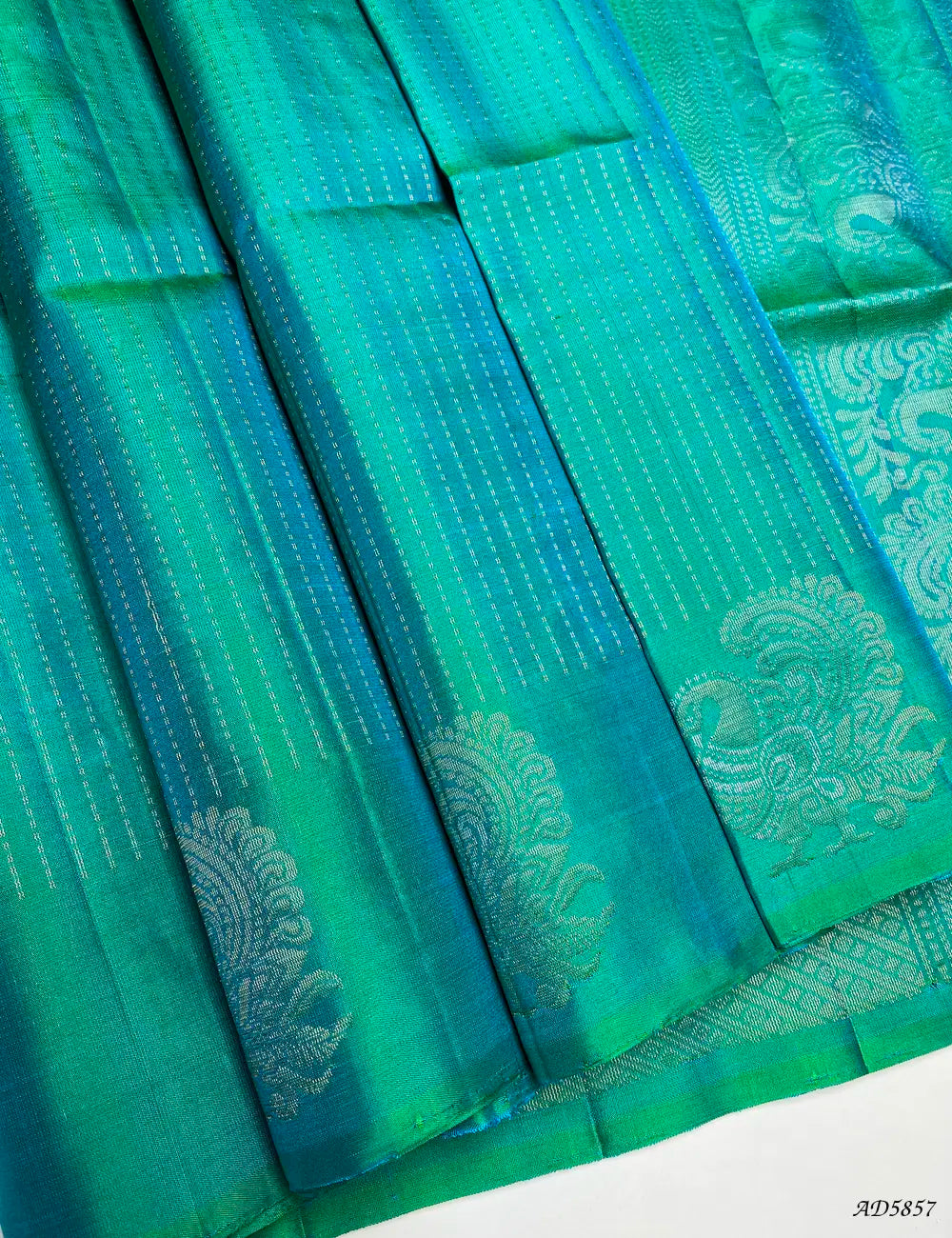Dual Tone Green & Blue - Vairaoosi Fancy Border Soft Silk Saree Front View