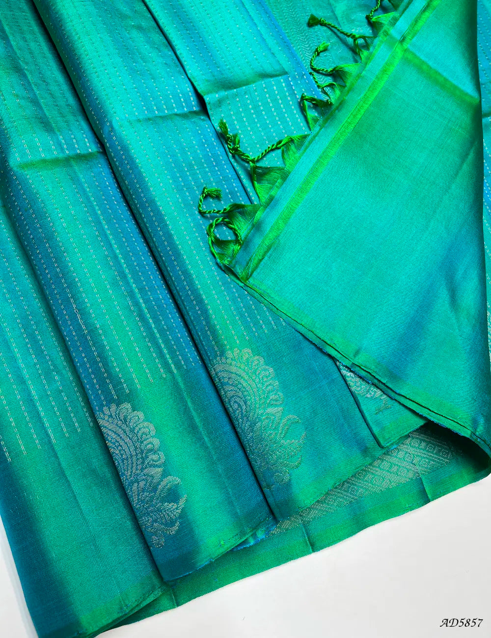 Dual Tone Green & Blue - Vairaoosi Fancy Border Soft Silk Saree Pallu View