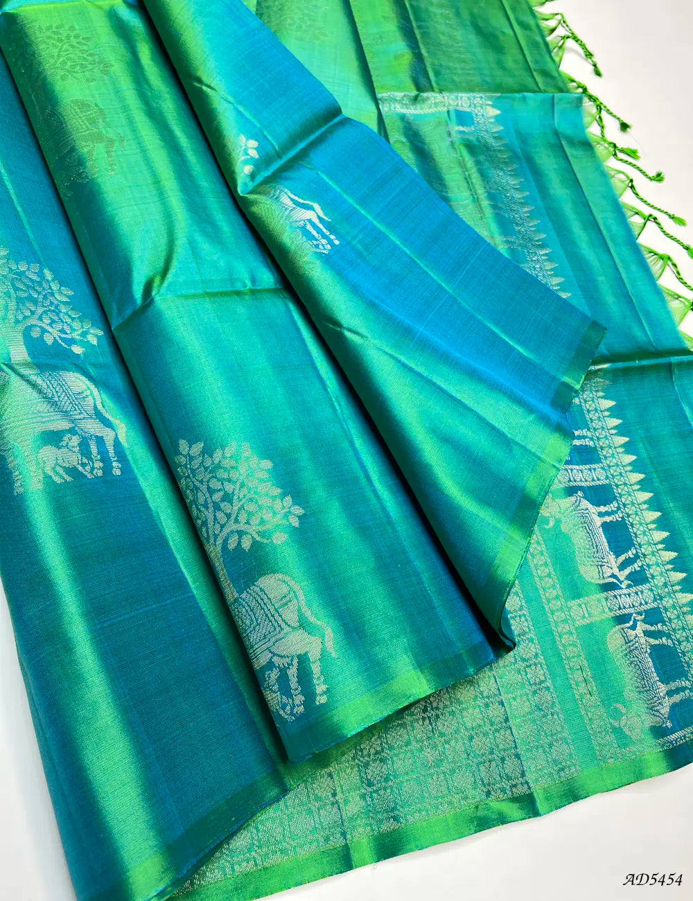 Dual Tone Green - Fancy Border Soft Silk Saree Front View