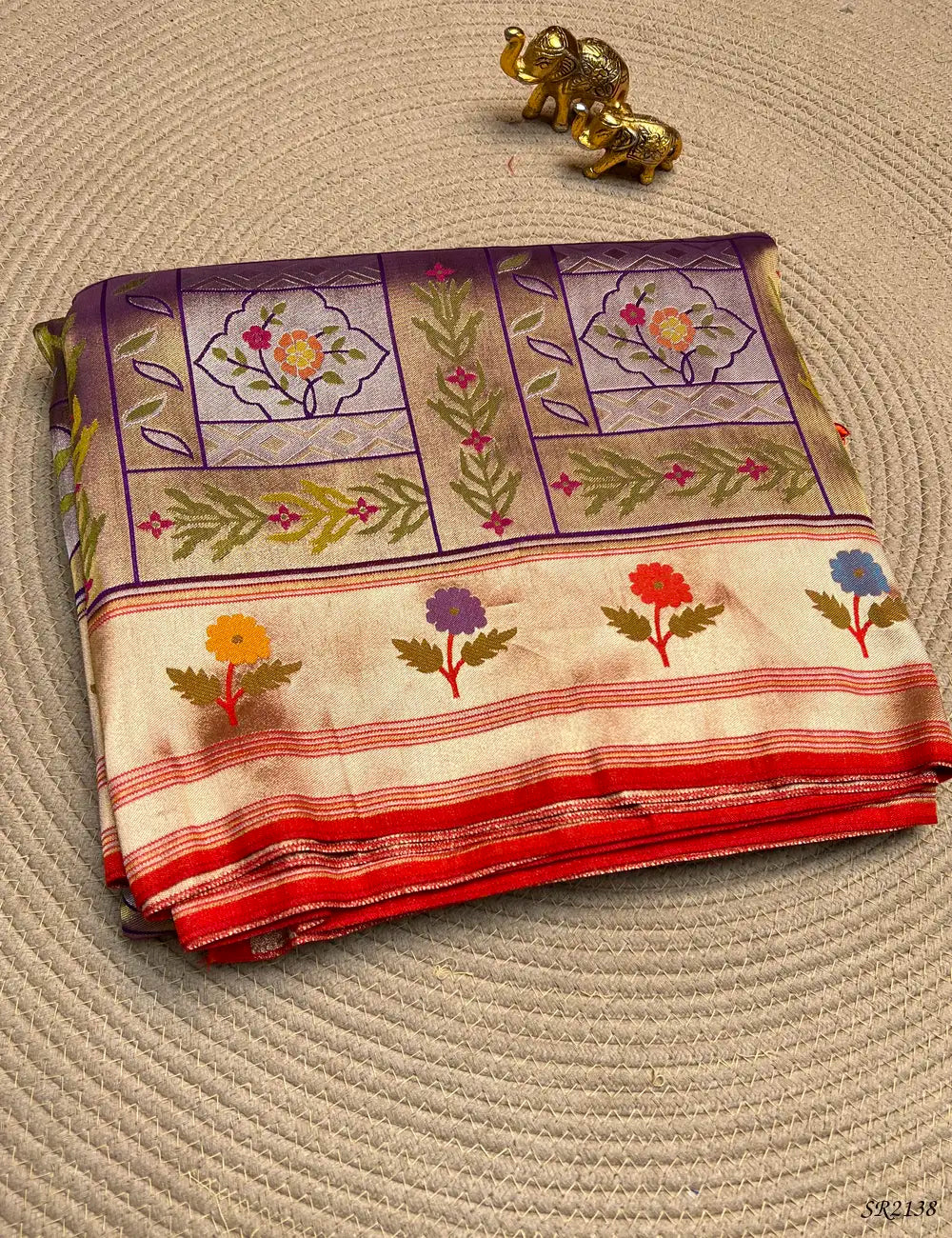 Dual Tone Purple & Orange - Kataan Silk with Paithani Saree Front View