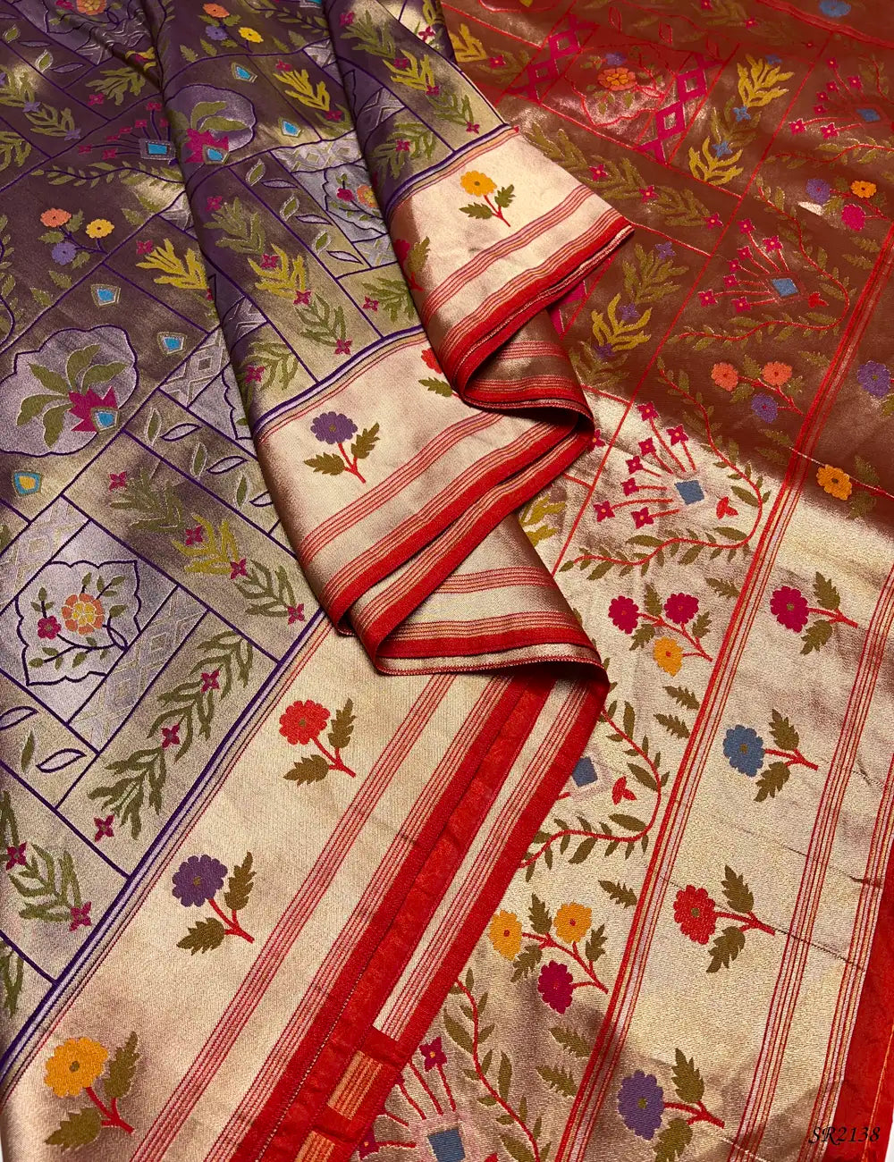 Dual Tone Purple & Orange - Kataan Silk with Paithani Saree Pallu View