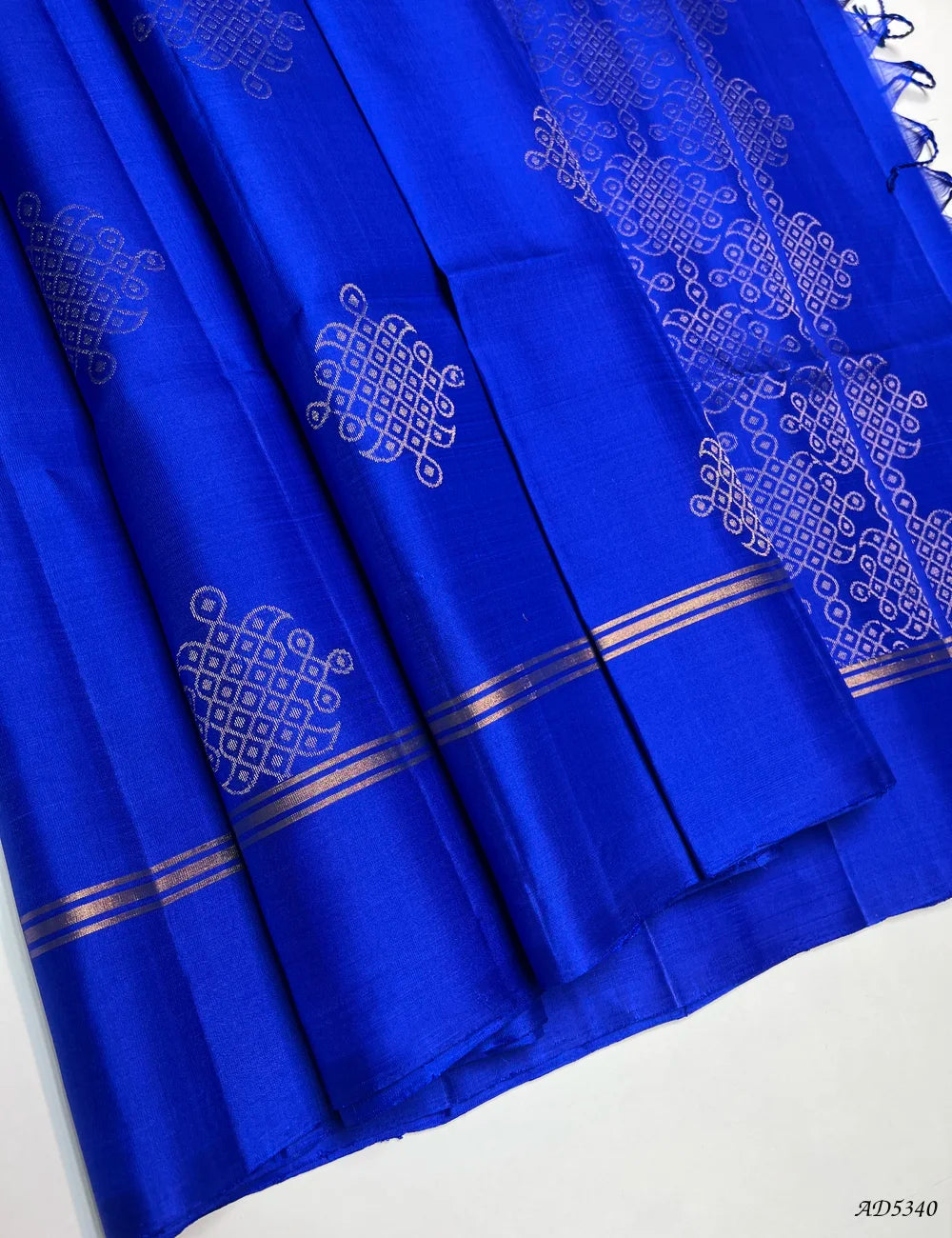 Egyptian Blue - Kolam Soft Silk Saree Front View