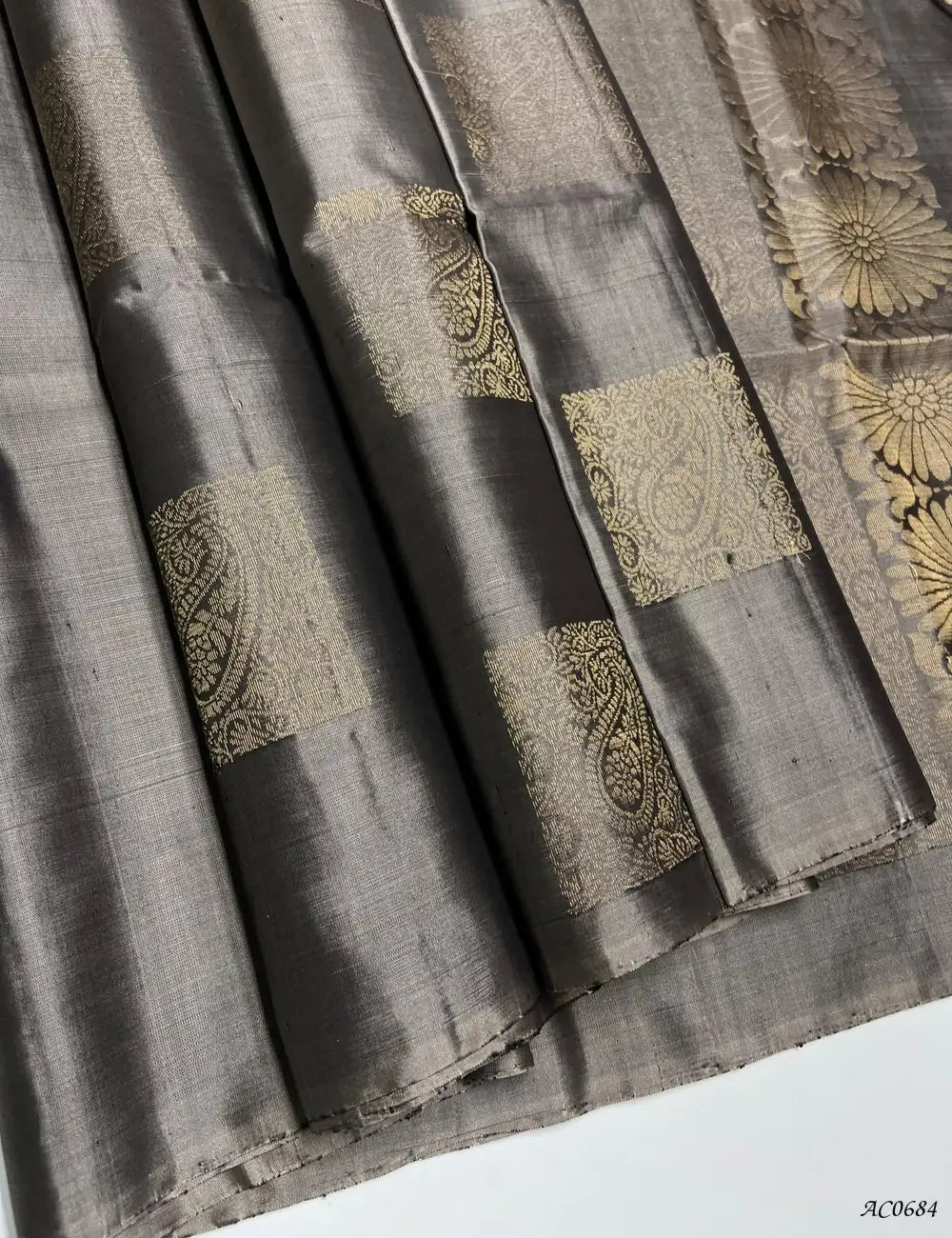Elephant Grey - Soft Silk Saree Front View