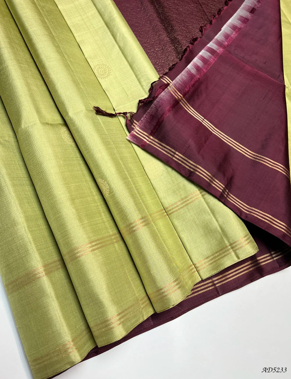 Ellachi Green & Coffee Brown - Soft Silk Saree Pallu View