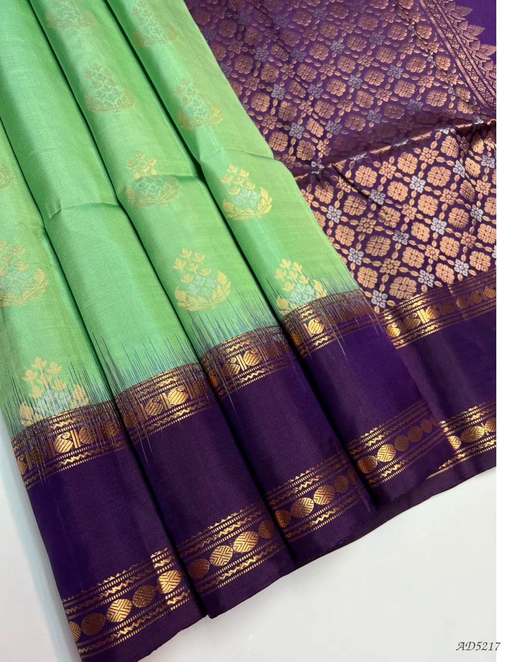 Pista Green& Coffee Brown - Retta Pet Soft Silk Saree - Rettapet Sarees