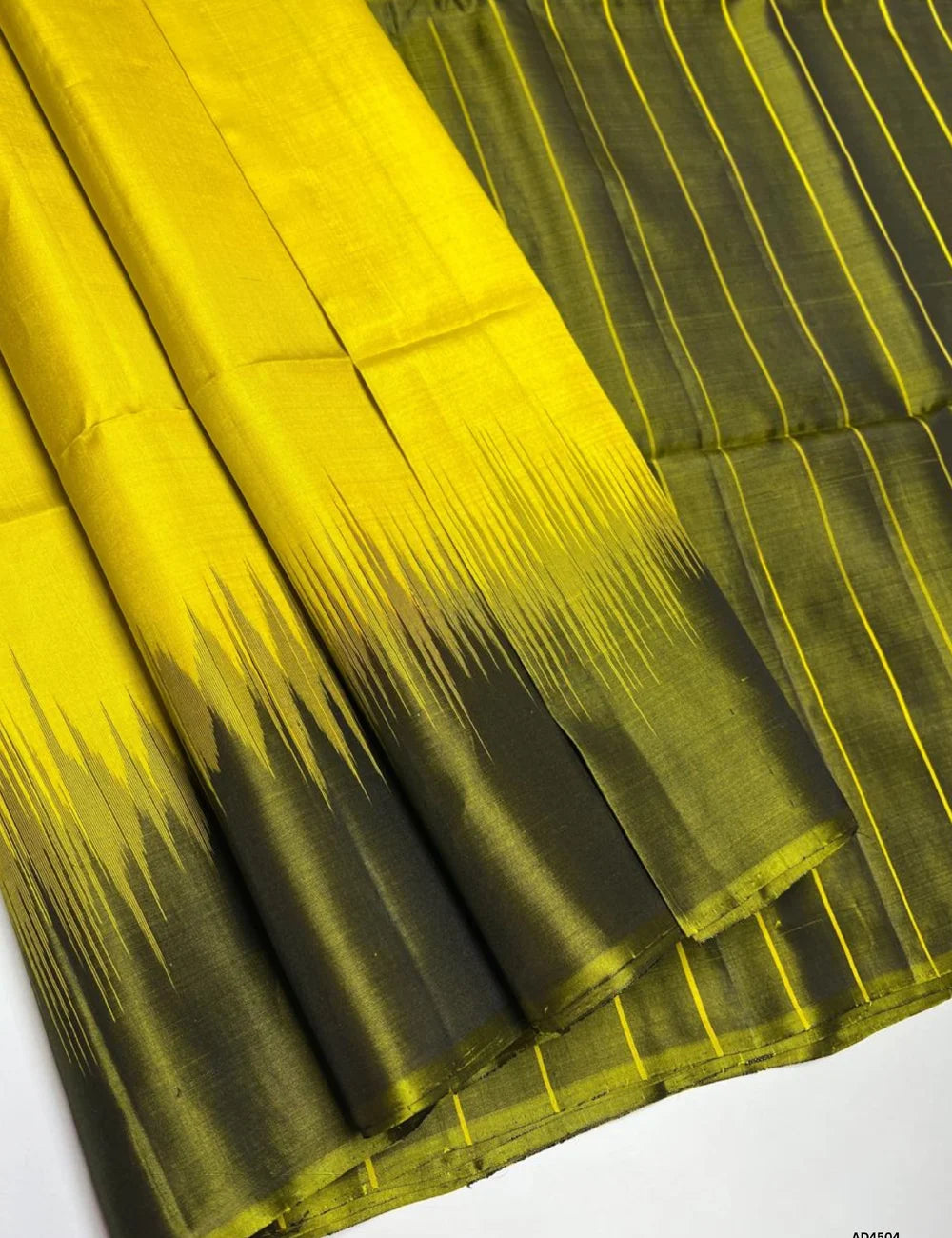 Lime Yellow & Olive Green - Contrast Plain Soft Silk Saree
