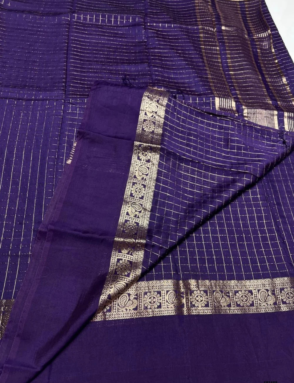 Purple - Viscose Goergette Checkerd Saree