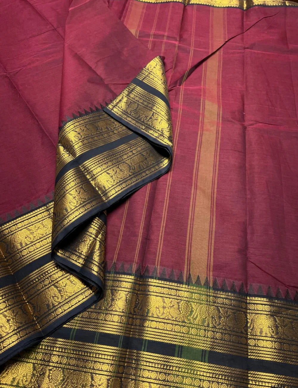 Maroon & Black - Kanchi Cotton Saree