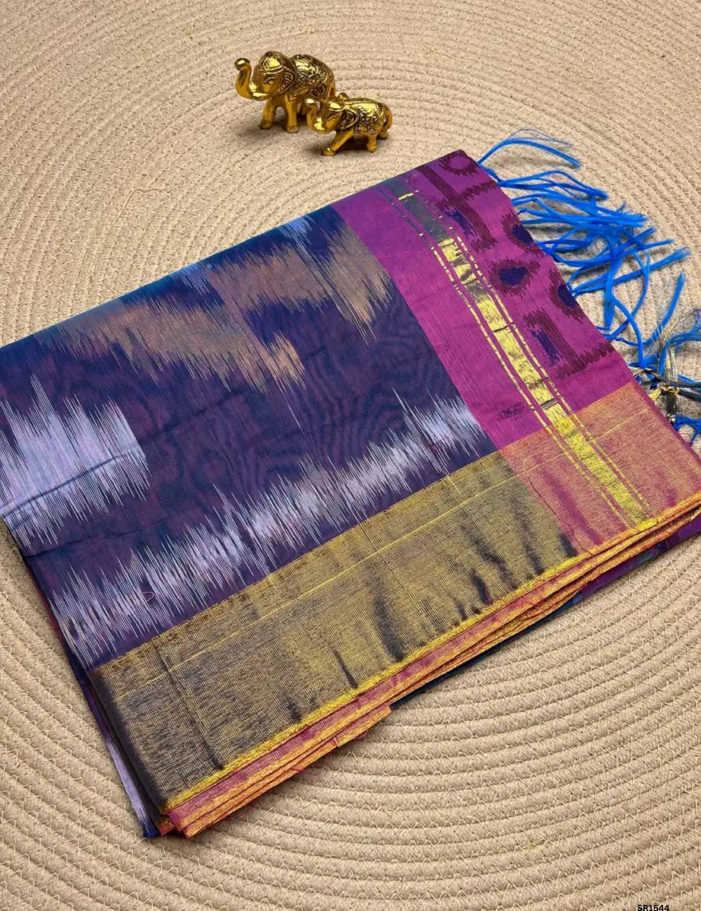 Magenta & Navy Blue - Ikkat Kotta Cotton Saree