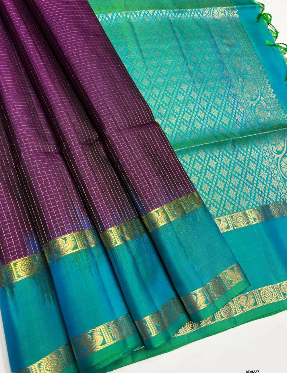 Plum & Aqua Blue - Checkerd Retta Pet Saree