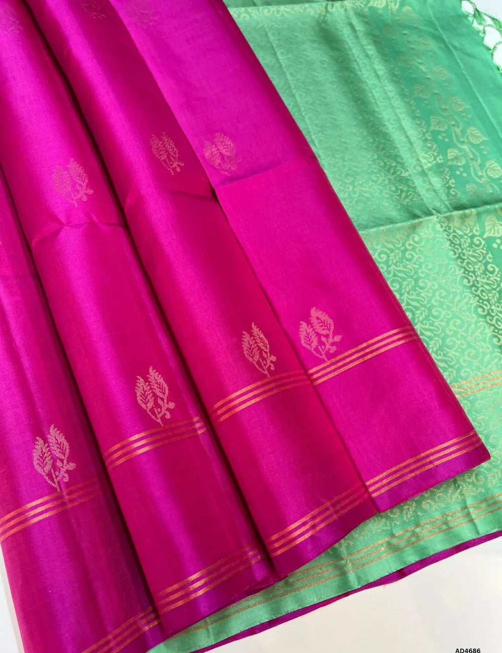 Rani Pink & Mint Green - Soft Silk Saree