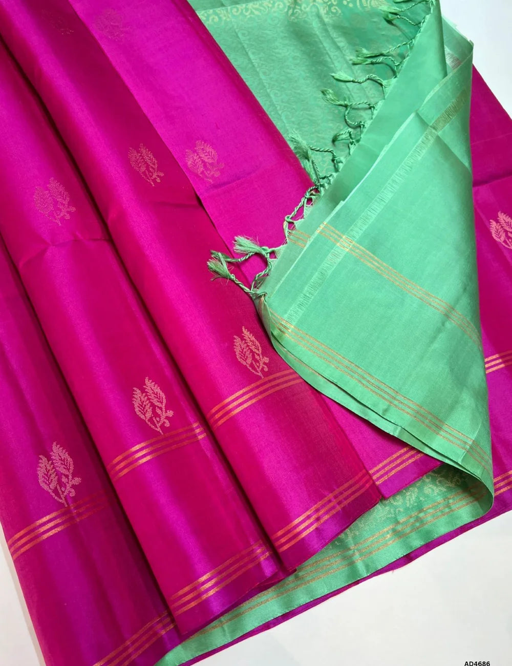 Rani Pink & Mint Green - Soft Silk Saree
