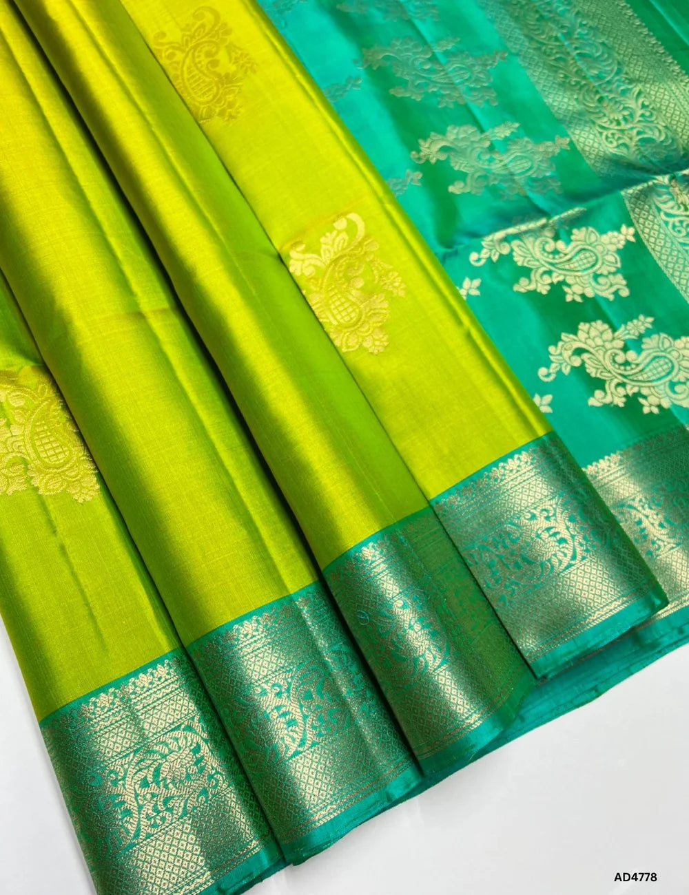 Parrot Green & Aqua Blue - Kanchi Border Soft Silk Saree