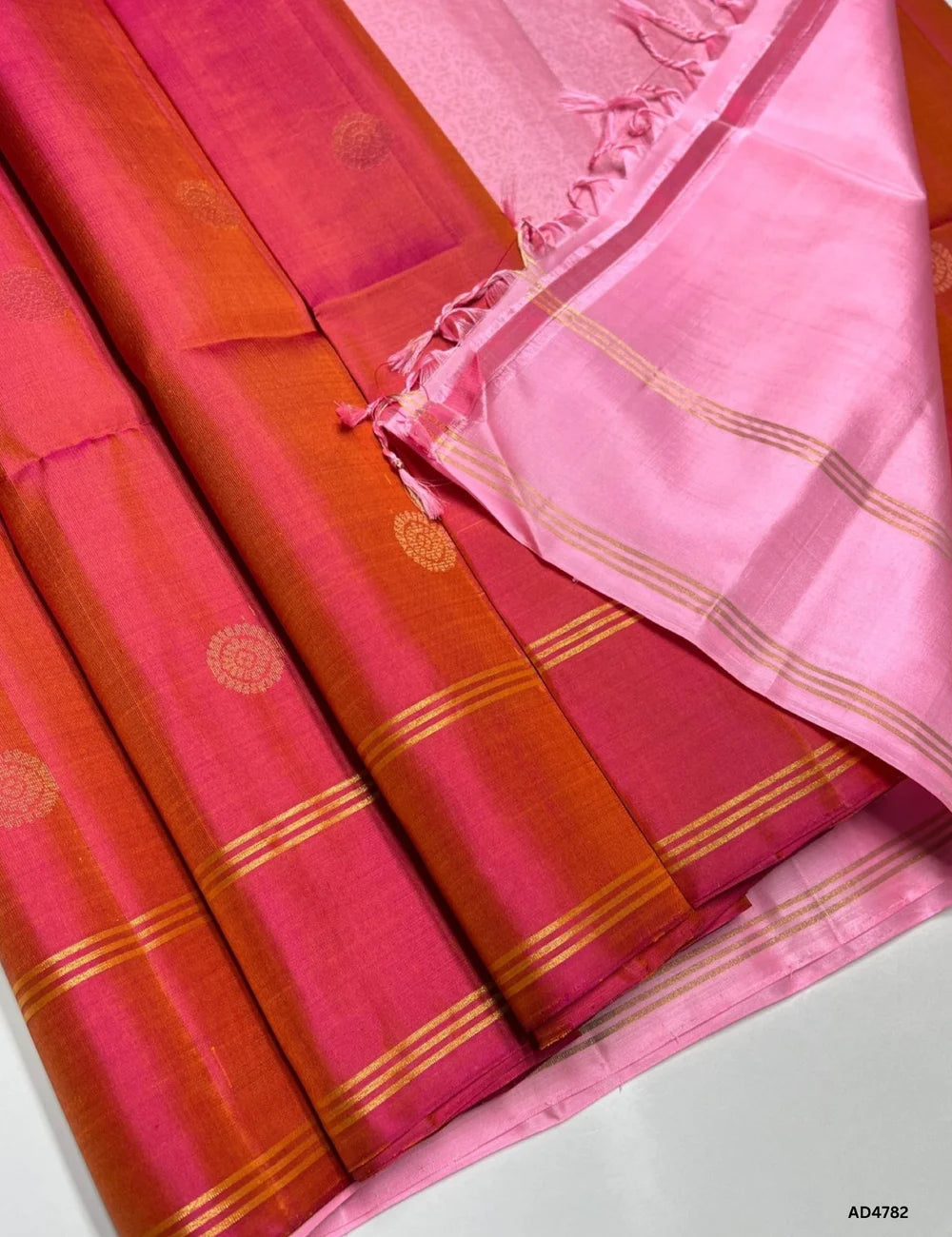 Orange & Pink - Soft Silk Saree