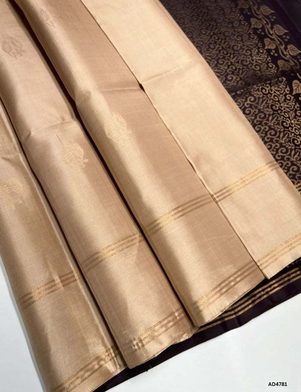 Beige & Coffee Brown - Soft Silk Saree