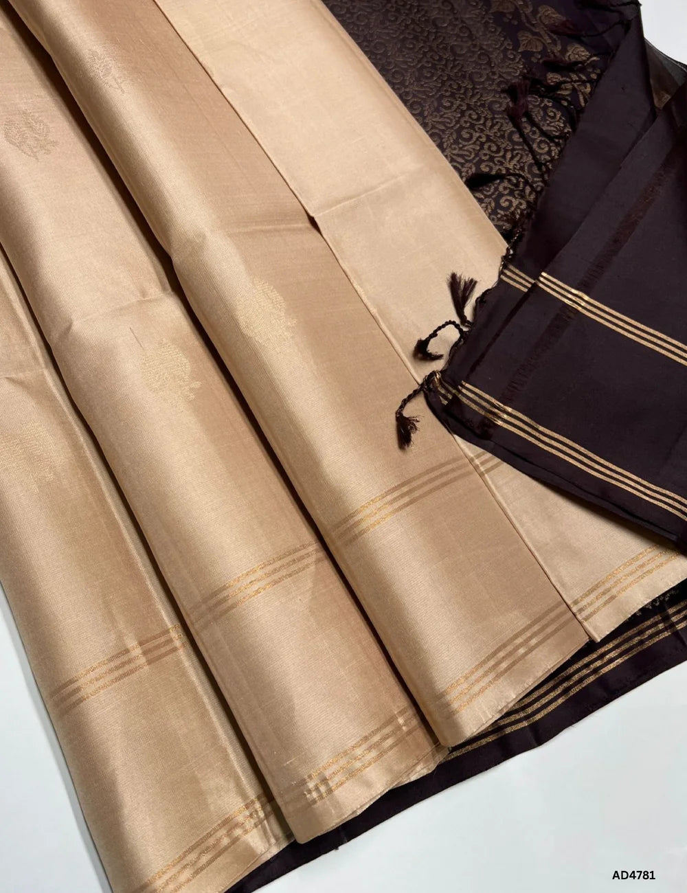Beige & Coffee Brown - Soft Silk Saree