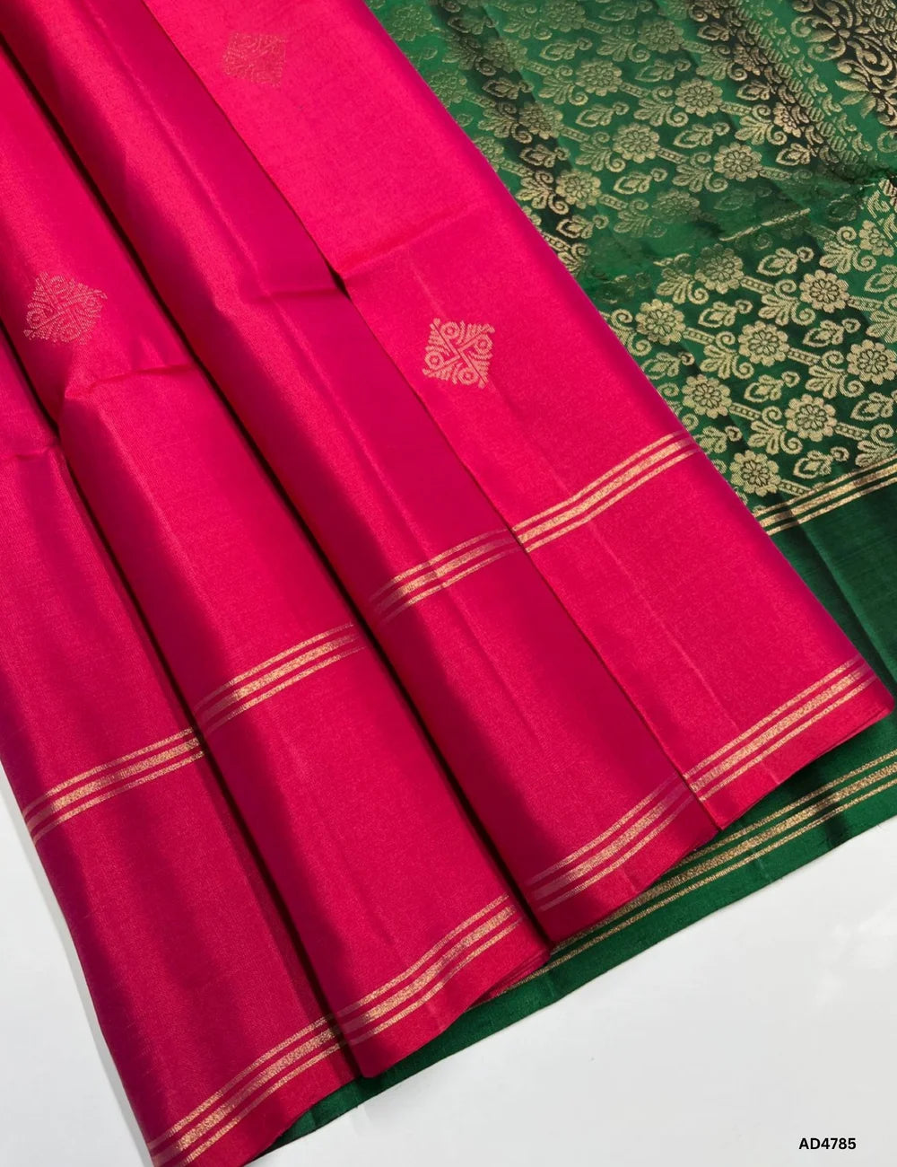 Rani Pink & Green - Soft Silk Saree