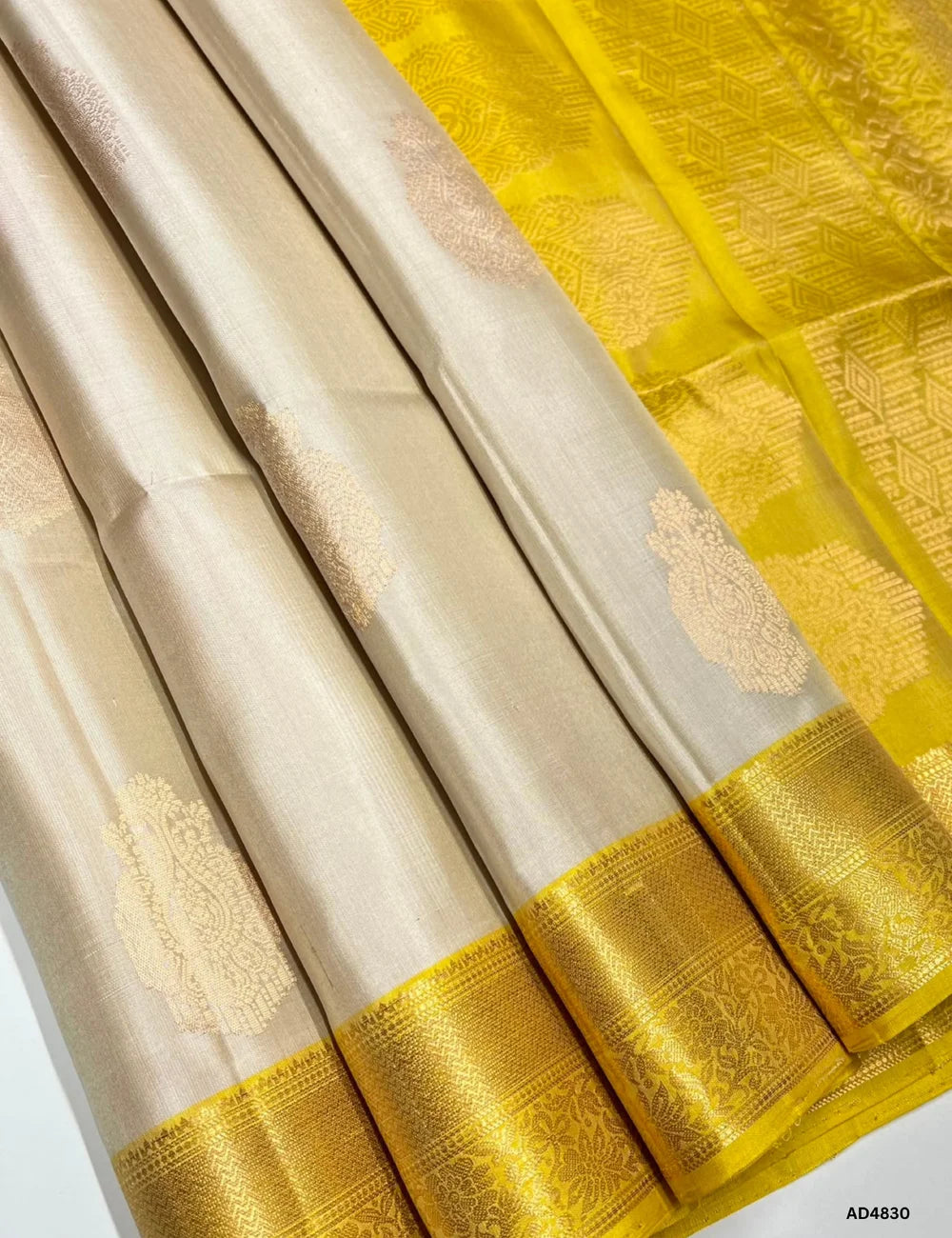 Ivory & Yellow - Kanchi Border Soft Silk Saree