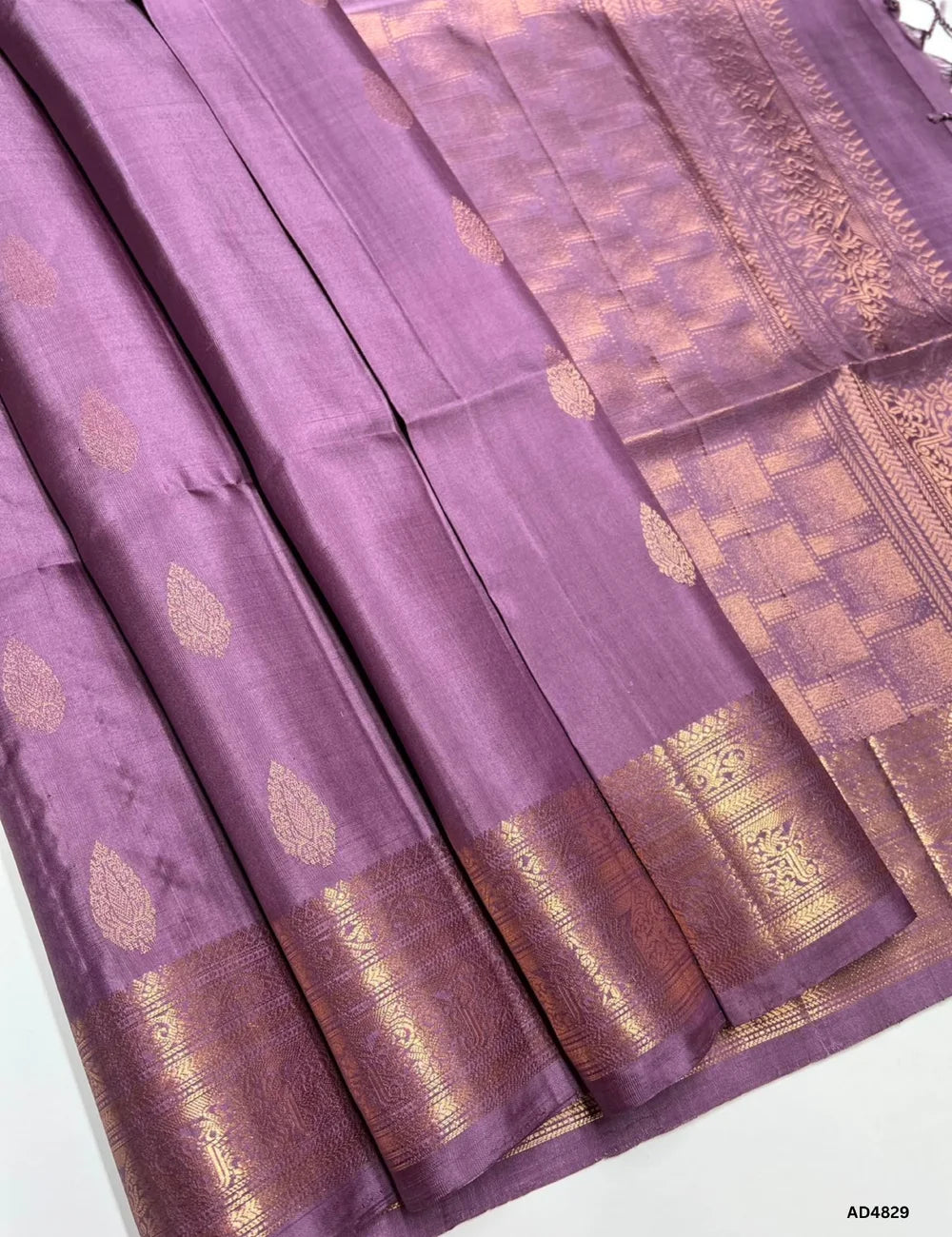 Dark Lilac - Kanchi Border Soft Silk Saree