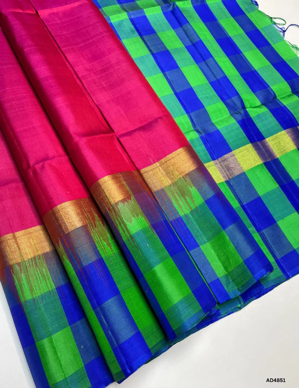 Rani Pink , Blue & Green - Pazhum Pazhamum Soft Silk Saree