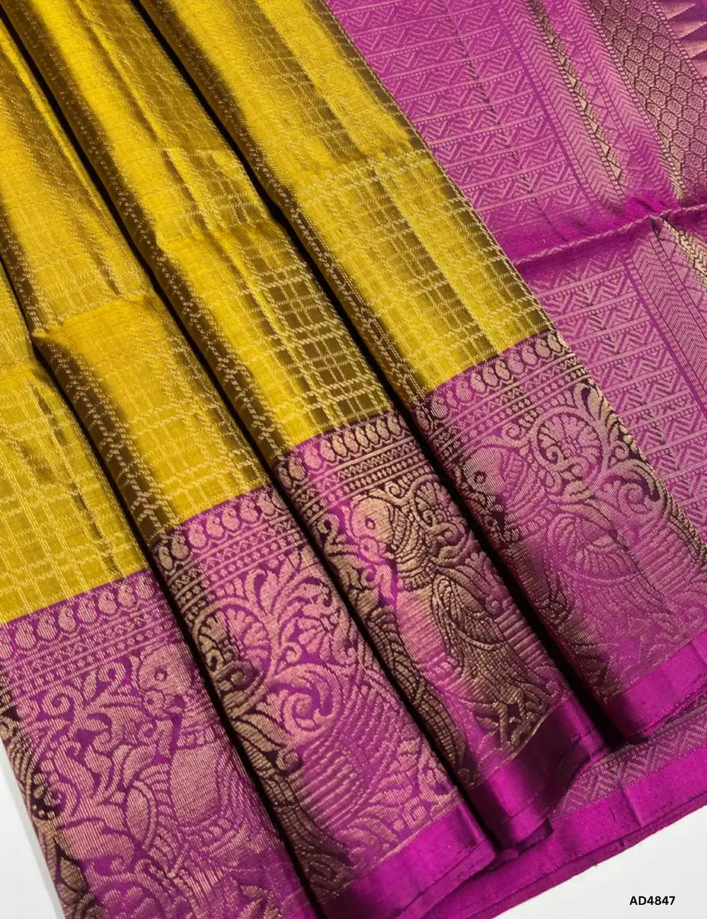 Fenugreek & Magenta - Full Borcade Soft Silk Saree